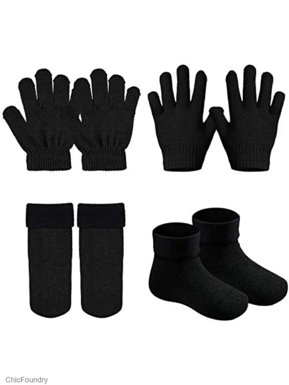 Kids Knit Beanie Hat Scarf Gloves Socks Set Winter Warm